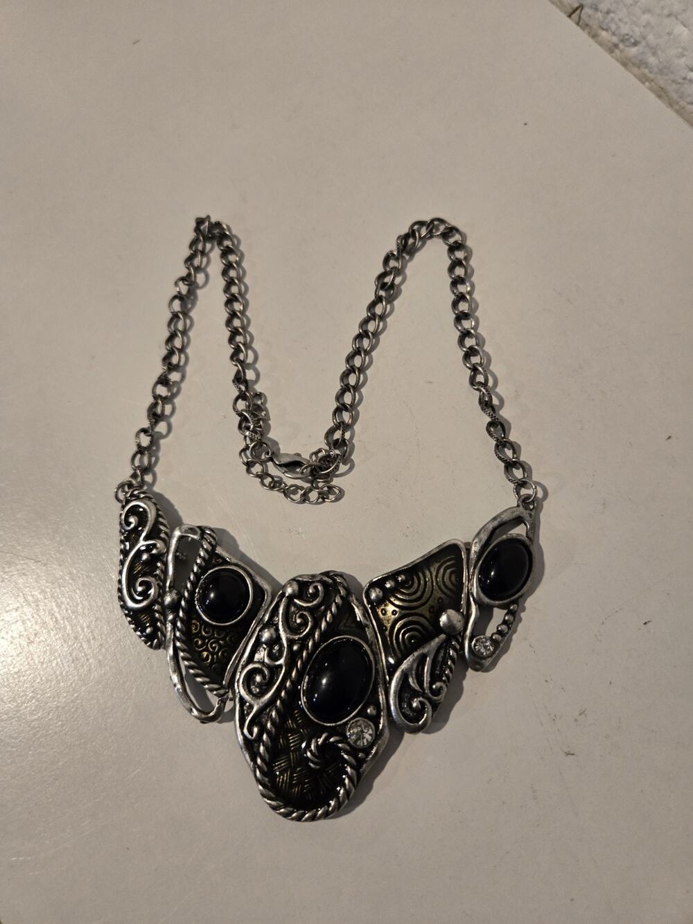 Womens Necklace Silver And Black with Chain Used Good Condition